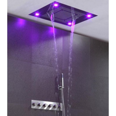 2020 Ceiling Big Rain Shower Head Waterfall Shower Panel Faucets High Flow Thermostatic 4 Way Diverter Bath