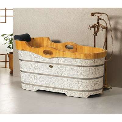 Freestanding bathtub crackle paint color wooden bathtub soaking wooden bathtub