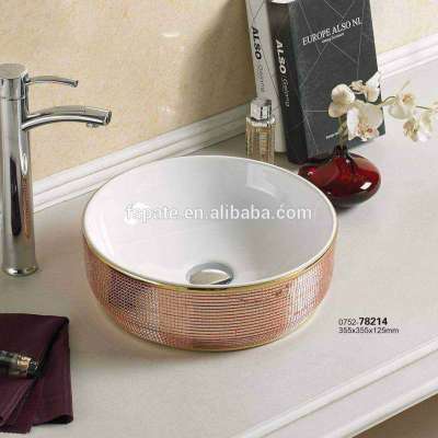 lavatory bathroom bowl ceramic gold rose cristal mosaic glass basin