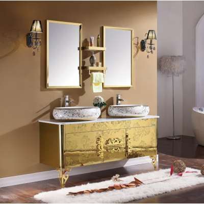 Waterproof double basin / sink Vanity Luxury Furniture Stainless Steel Bathroom Cabinet